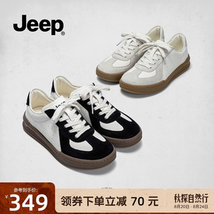 jeep女鞋秋季2025新款黑白拼色轻便软底德训鞋百搭休闲鞋运动板鞋
