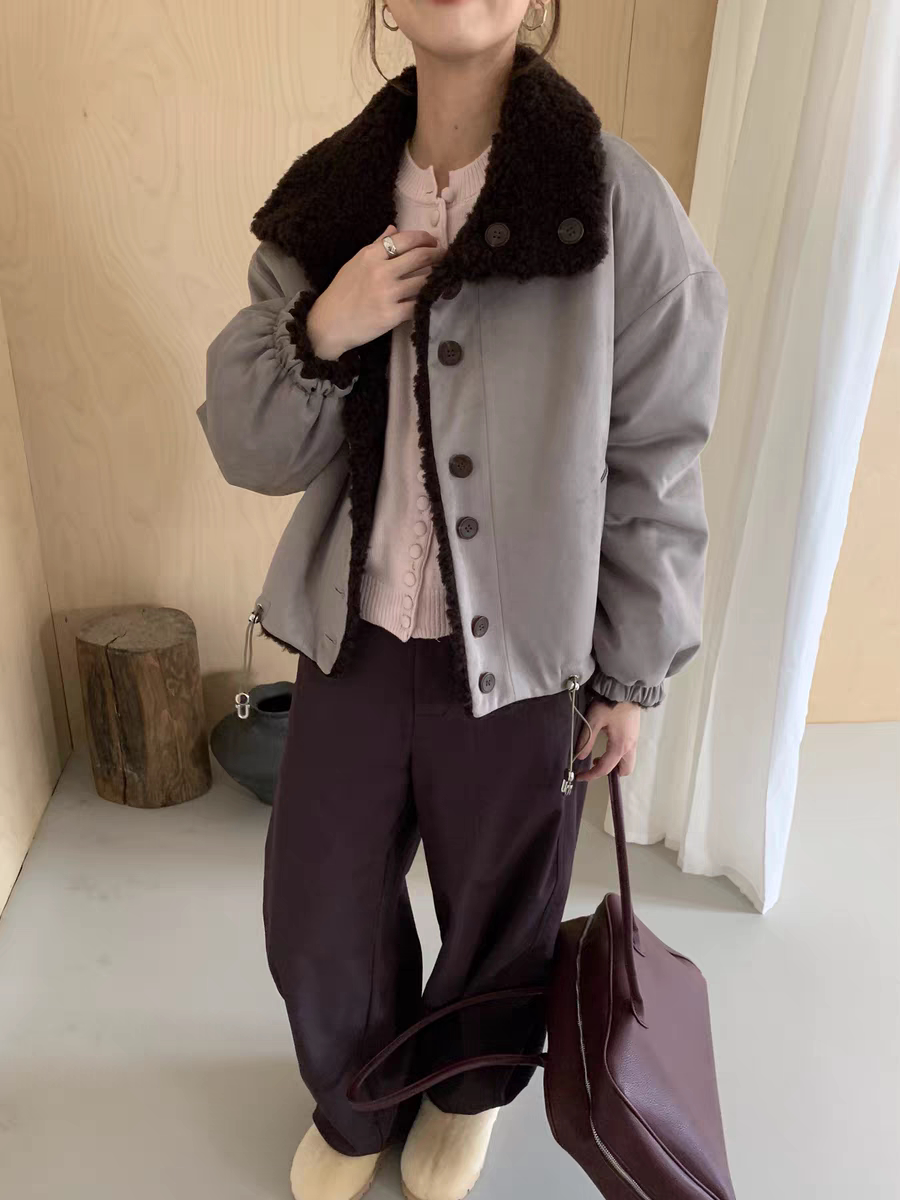 两面穿美拉德100绵羊羔毛毛麂皮绒皮毛一体新款短款皮草外套女