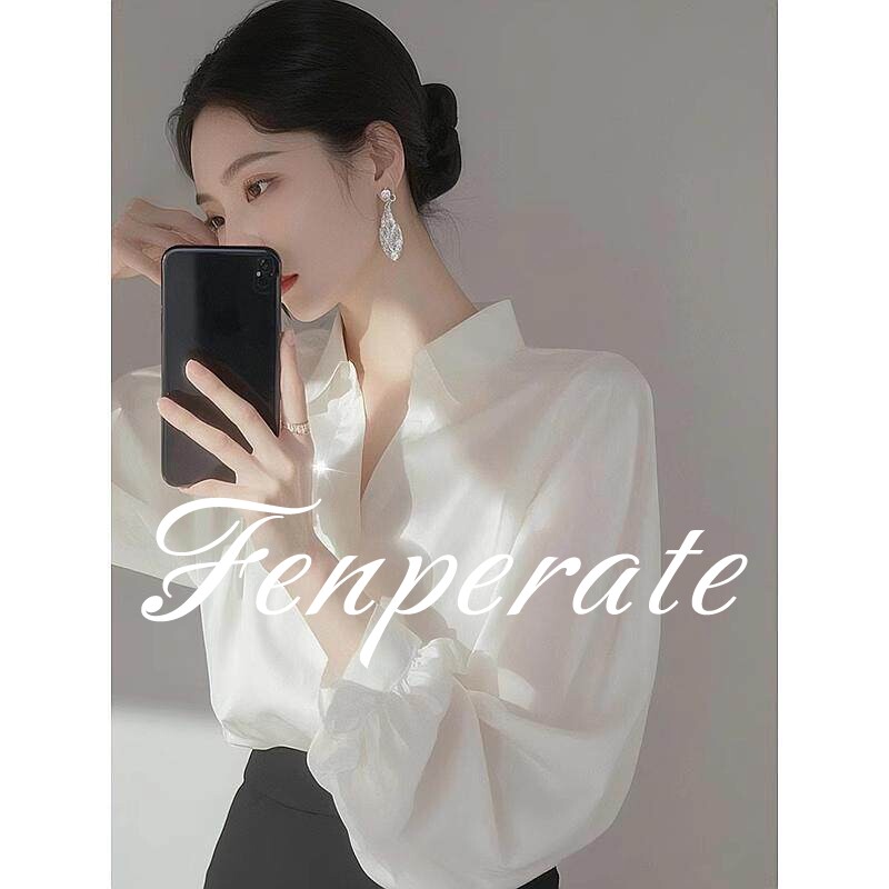FENPERATE职业高级感法式白色衬衫女春秋季轻熟御姐雪纺小衫上衣
