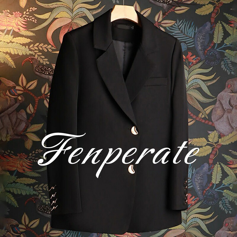 FENPERATE个性设计感西装外套女春秋新款小众高级感长袖黑色上衣