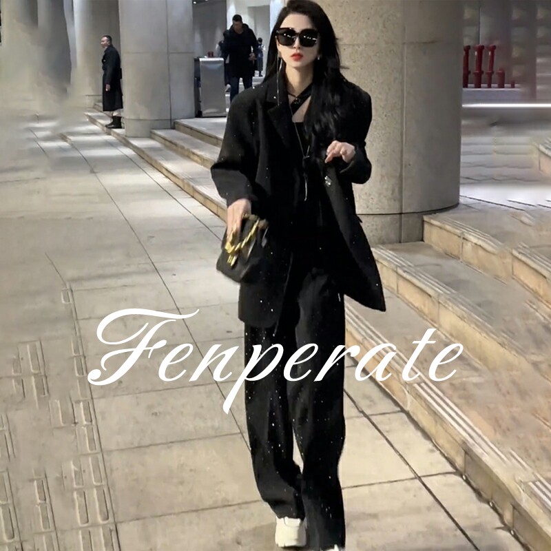 FENPERATE轻奢重工亮闪时尚套装女秋季气质西服外套阔腿裤两件套