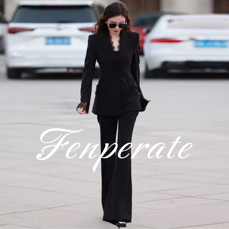 FENPERATE高端蕾丝拼接西装套装女秋季气质御姐风西服正装两件套