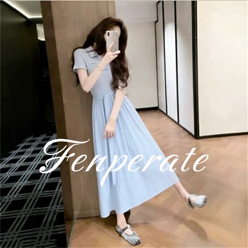FENPERATE法式温柔风短袖连衣裙女夏季新款设计感收腰显瘦长裙子
