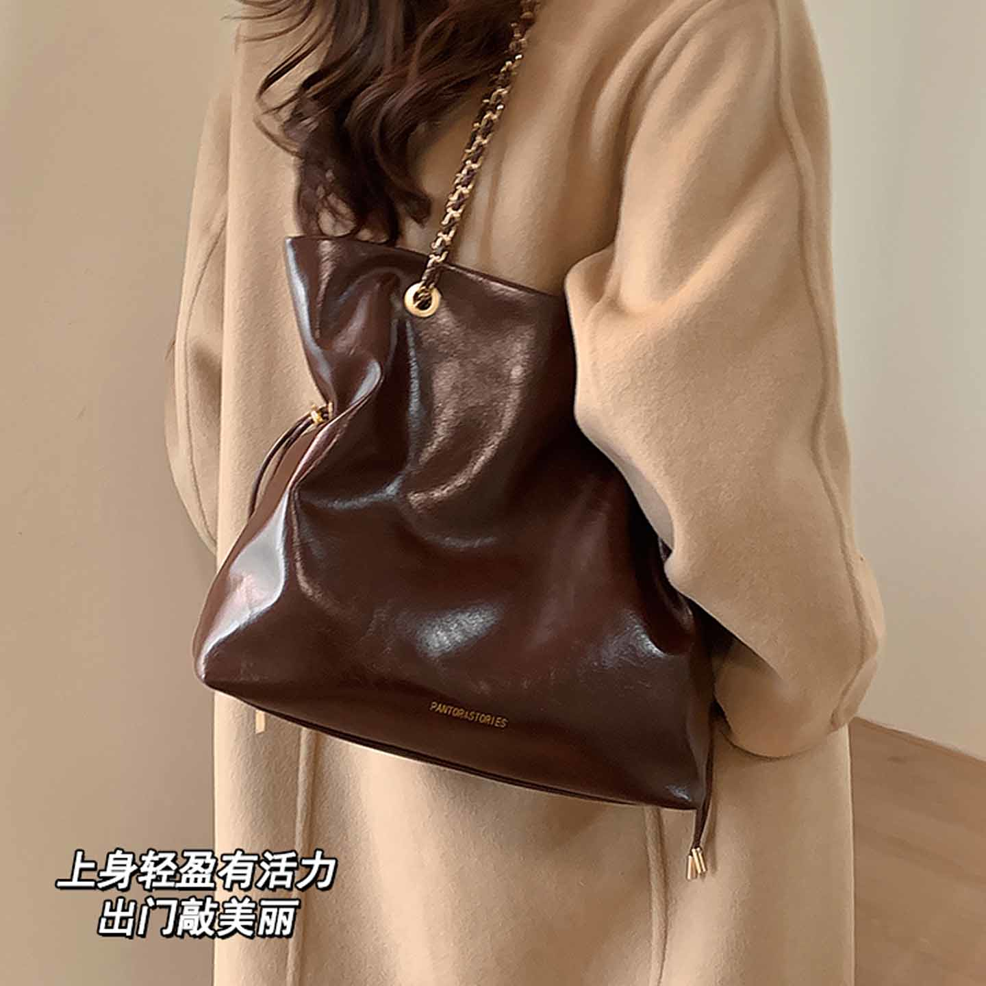 大包油蜡皮时尚新款链条托特包