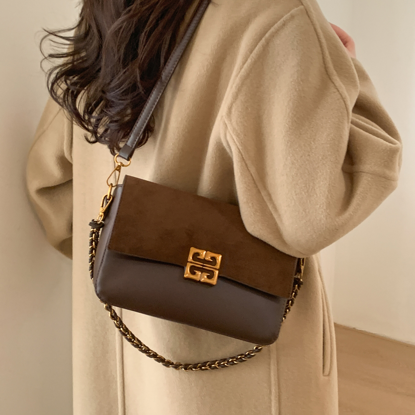 美拉德复古马鞍链条小方腋下包