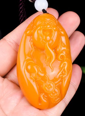和田玉黄玉财神手把件