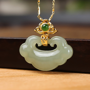 女款时尚玉锁项链锁骨链和田玉平安锁吊坠小挂件项链玉坠新疆玉器