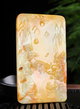 天然和田玉籽料山水手把件