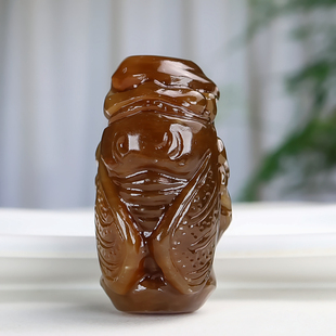 和田玉糖料竹子玉蝉手把件节节高糖玉知了把玩件玉挂件