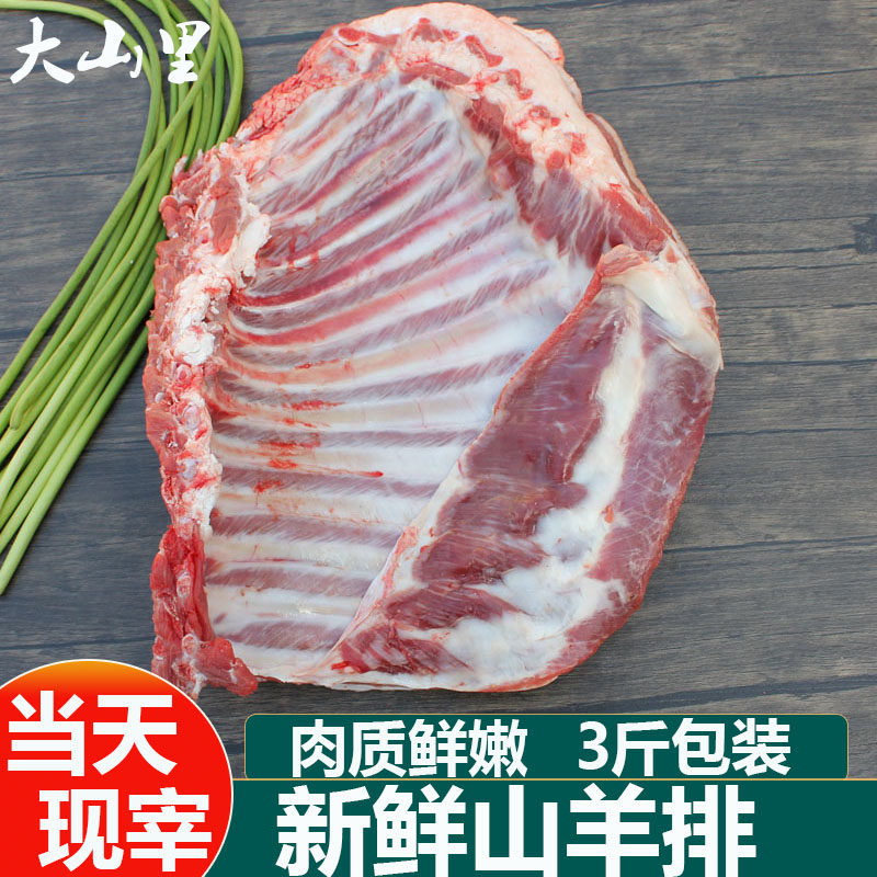 羊排新鲜生羊排3斤装当天现杀去皮切段羊肋排骨烧烤火锅食材羊肉