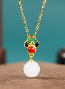 复古中国风祥云珐琅彩天然白玉髓锁骨链古风轻奢气质百搭项链