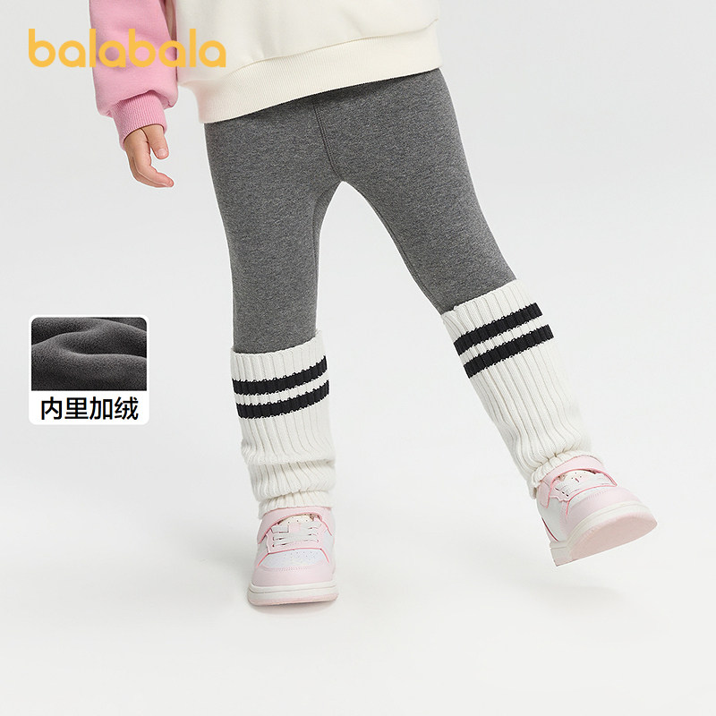 巴拉巴拉balaOne童装儿童加绒打底裤女2025秋冬新款脚口拼接袜套