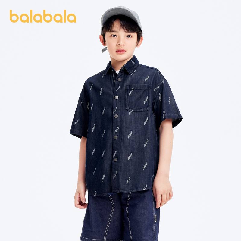 巴拉巴拉短袖衬衫男童牛仔衬衣