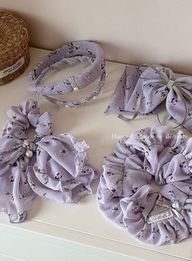 紫色系雪纺小清新花朵大肠发圈可爱少女扎头发绳高弹力发饰新款