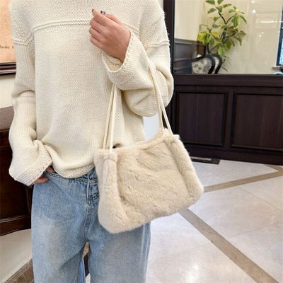秋冬新款韩系ins大容量单肩腋下毛绒托特包高级感小众设计手提包