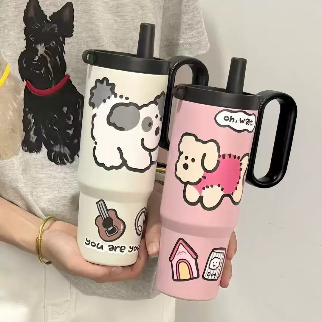 2025新款暮色保温杯大容量吸管冰霸杯便携随行带把手不锈钢杯