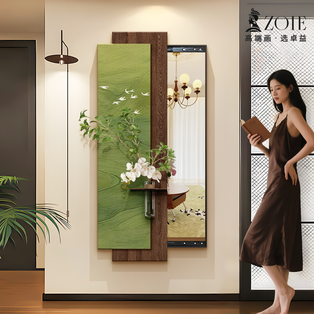水培绿植中古风装饰画 画镜子可关闭推拉隐藏式全身镜隐形全身镜