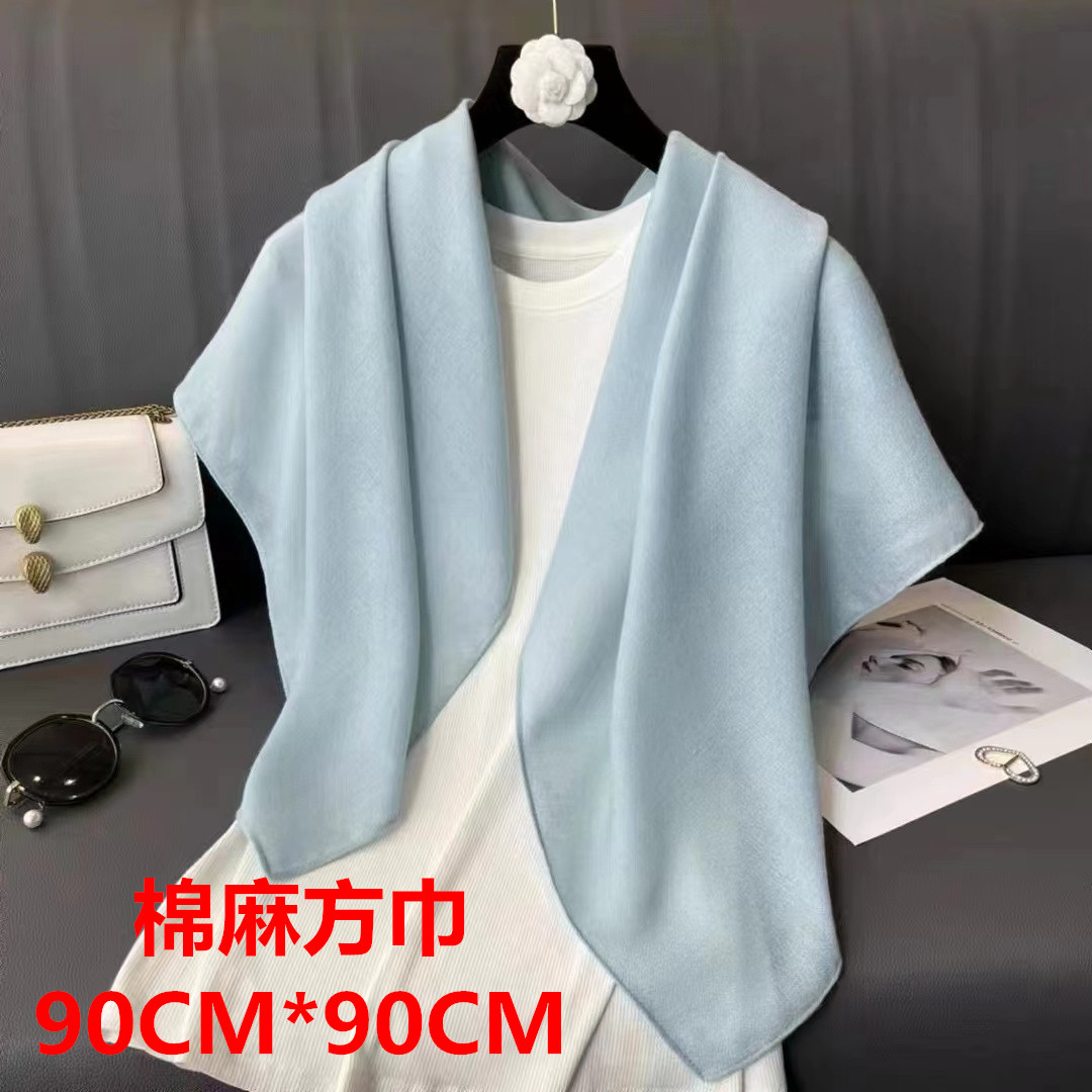纯色棉麻大方巾春夏秋冬通用披肩女正方形头巾户外防晒文艺围巾男