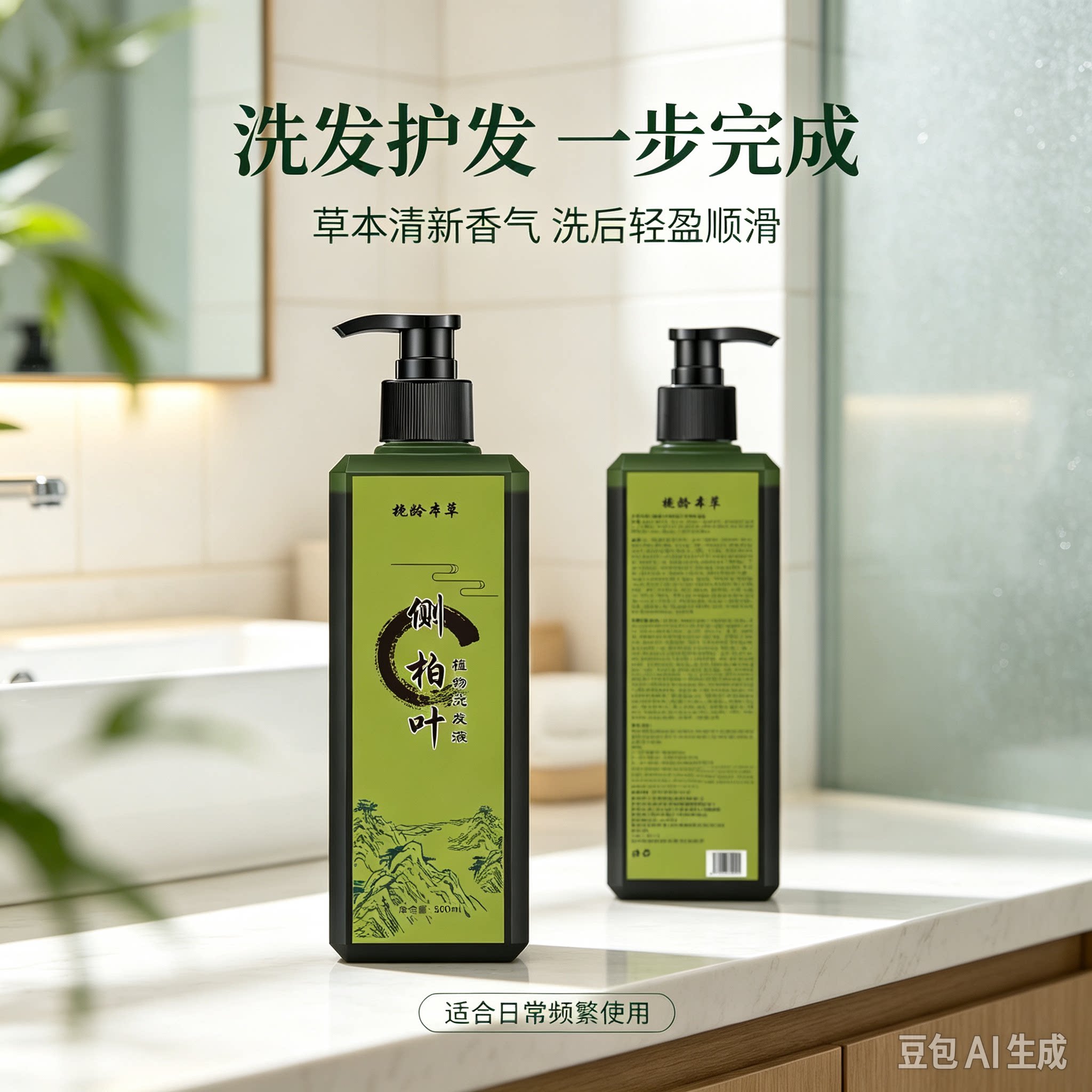 植物侧柏叶人参无患子何首乌去屑防断发控油修护保湿清洁洗发液