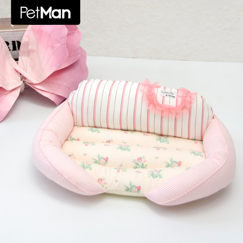 PetMan夏洛特花园趴趴窝狗窝猫窝婴儿级面料条纹便携车载窝雪纳瑞