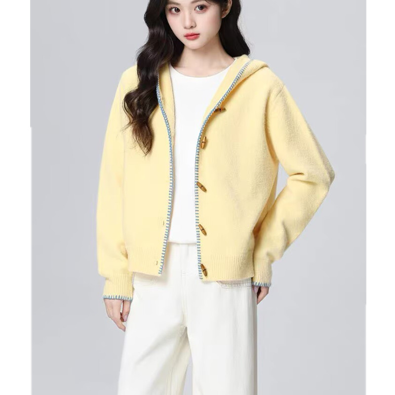 黄色连帽针织开衫女春秋2025