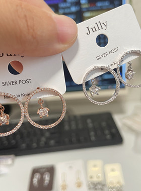 韩国进口耳环女小众设计感高级轻奢气质个性简约圆形耳钉耳饰两用