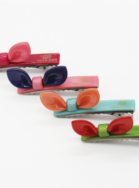 韩国Aznavour正品graindebeaute果冻兔耳朵蝴蝶结鸭嘴夹迷你边夹