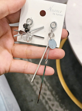 韩国代购Nuance耳环仿水晶个性不对称时尚AB款耳坠长短款潮流耳环