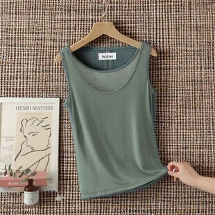 打底衫 显瘦薄款 绿色上衣内搭T恤 背心夏女外穿百搭修身 莫代尔无袖