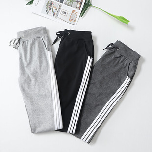 薄款 卫裤 三条杠休闲运动收脚小腿长裤 宽松时尚 潮 显瘦大码 春秋新品