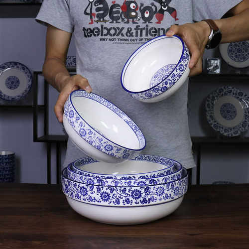 釉下彩加深高温汤盆青花瓷