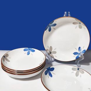 古色古香釉下彩陶瓷盘子乔迁套装盘子家用菜盘汤盘8英寸深盘