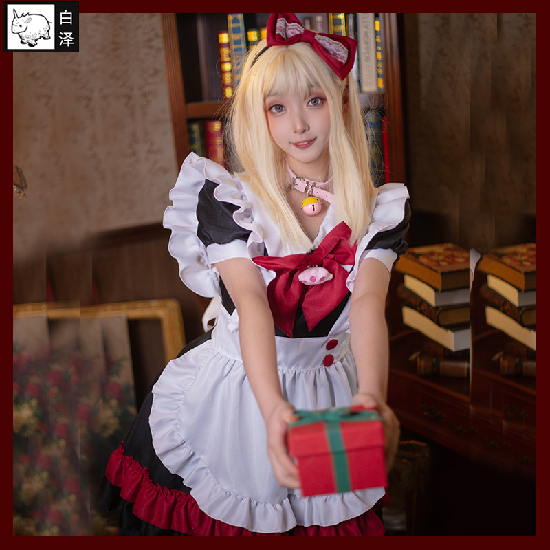白泽猫咪女仆装动漫咖啡厅女佣制服cosplay红黑色短袖款洋装裙子