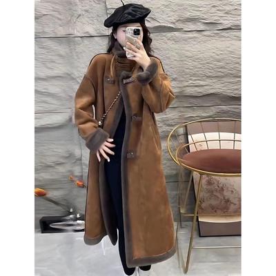 韩版时尚感立领中长款皮毛一体大衣女2025新款羊羔毛羊羔绒外套潮