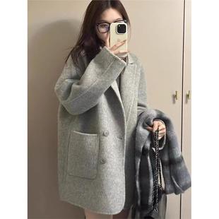 灰色短款西装呢子大衣女2025新款春季羊毛呢外套高级感小个子韩系