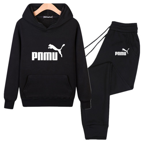 新款秋冬季纯棉连帽男套装帽衫休闲加绒卫衣卫裤两件套保暖束脚裤