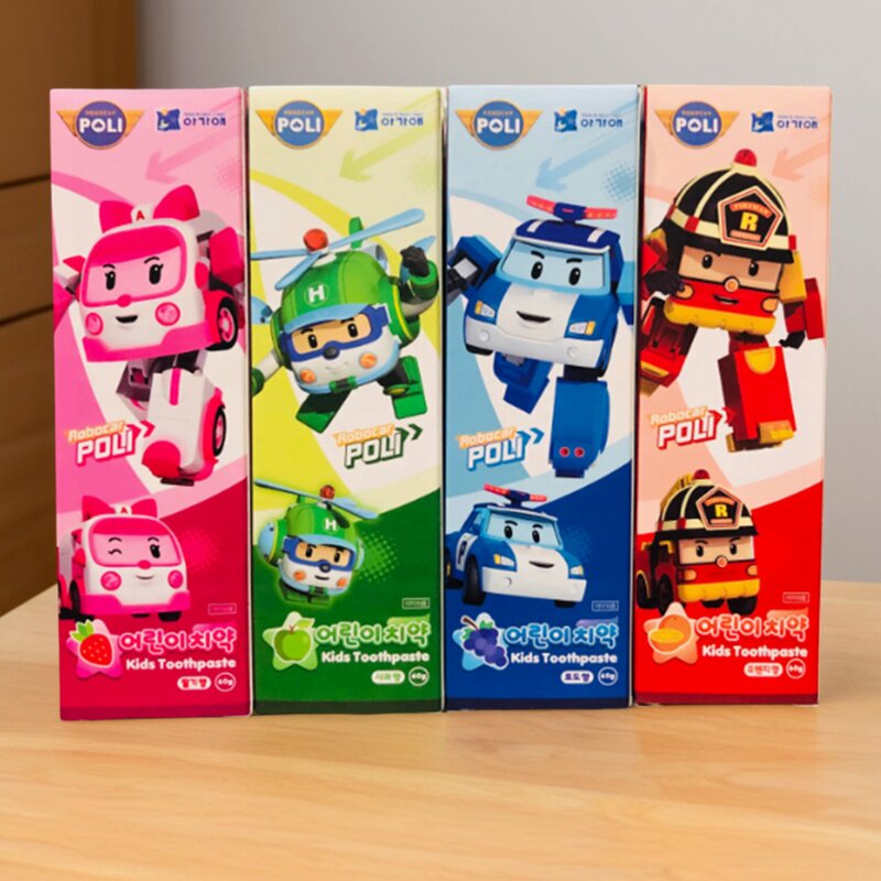 韩国警车poli珀利儿童牙膏安巴罗伊海利汽车水果味洁齿防蛀牙牙膏