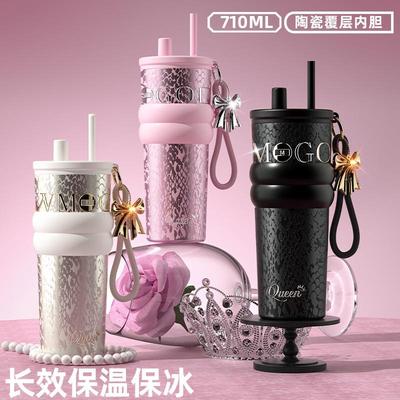 吸管保温杯女生高颜值2025新款陶瓷内胆大容量水杯送礼物杯子定制