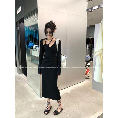 MONA◆新款 法式高级感惊艳修身显瘦小黑色连衣裙子2022夏季