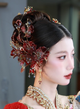 ETE正品新款中式秀禾头饰红色南洋风发饰发簪套装12559古典百搭