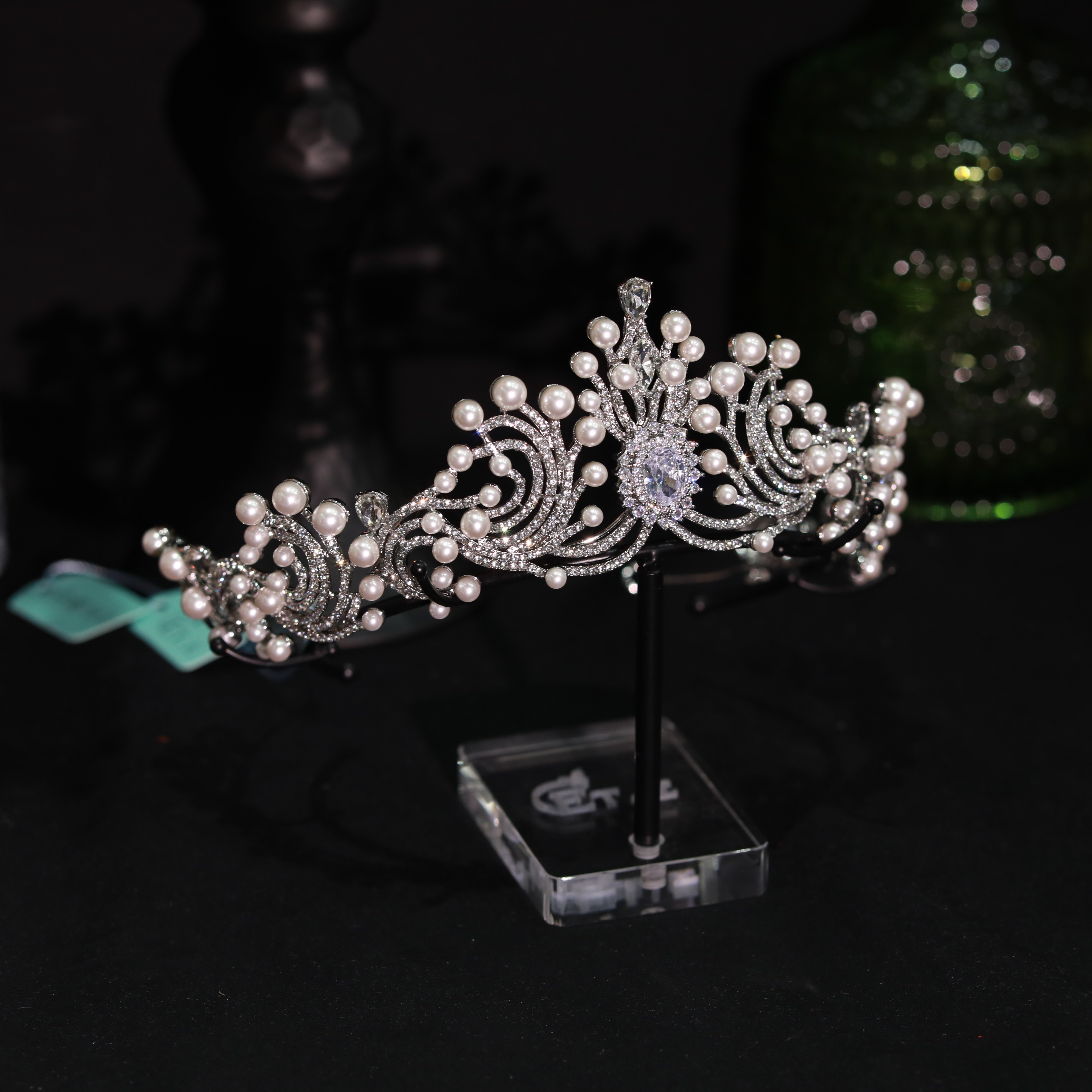 ETE正品新款新娘皇冠珍珠镶钻超仙结婚主纱婚纱饰品影流18285