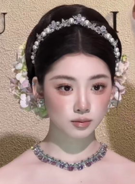 ETE新款新娘珍珠皇冠韩式简约水钻结婚婚纱礼服跟妆造型发饰18069