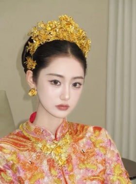 ETE正品新款金色复古秀禾龙凤褂百搭精致半冠百搭头饰12951