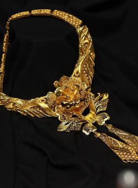 ETE新款中式秀禾配饰旗袍项圈项链复古金色奢华11986