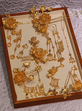 ETE正品新款金色秀禾龙凤褂头饰发簪步摇精致古风配饰12933