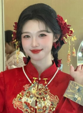 ETE正品新款秀禾中式新娘金色复古百搭流苏边夹套装13019