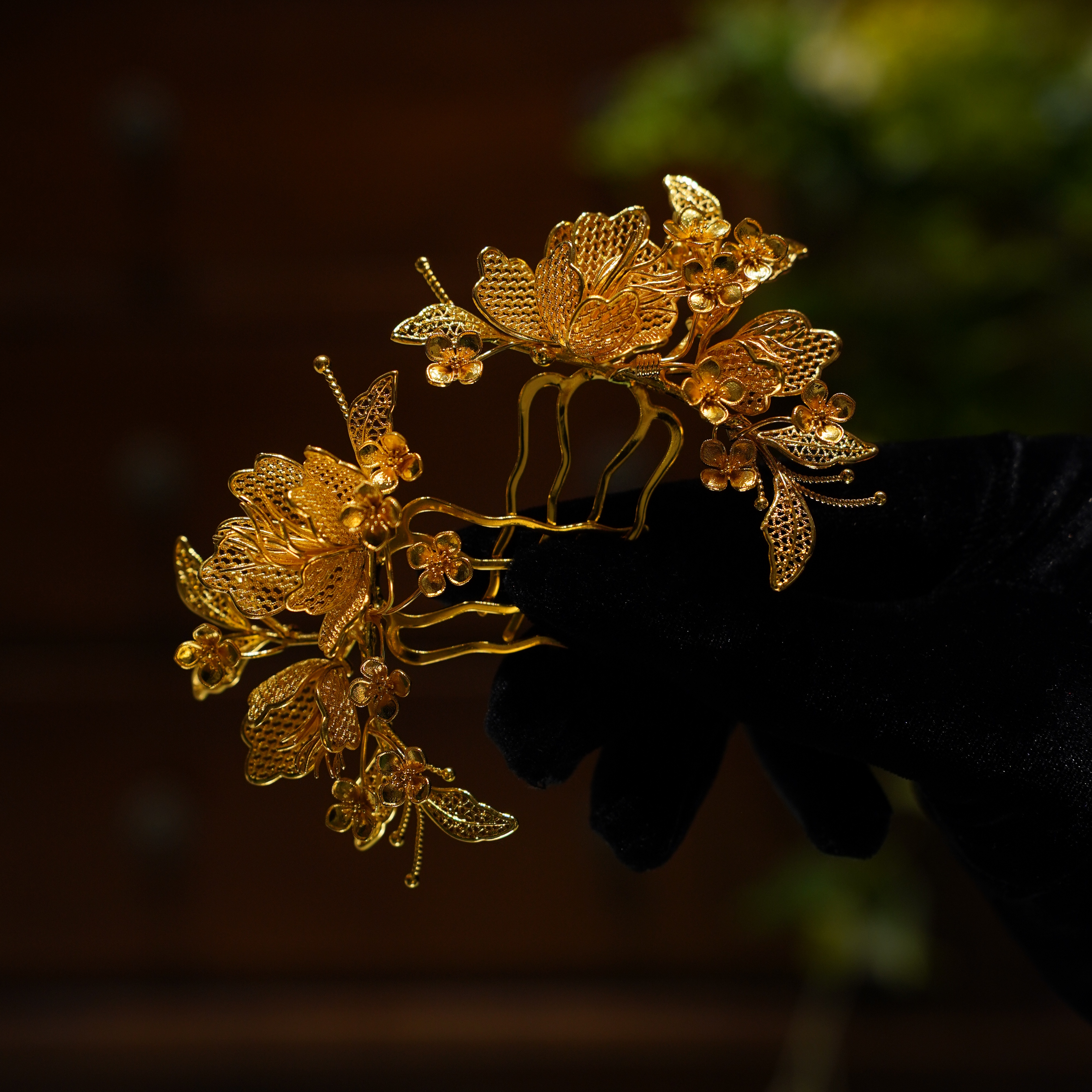 ETE新款新娘中式秀禾配饰金色侧边夹简约铜合金发饰12521复古百搭