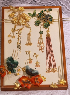 ETE12999金色非遗绒花款中式撞色款秀禾减龄气质