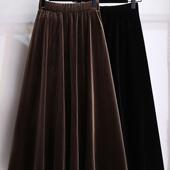 大码 高腰a字金丝绒半身裙女胖mm裙子松紧腰显瘦长裙 2024秋冬新款