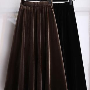大码 高腰a字金丝绒半身裙女胖mm裙子松紧腰显瘦长裙 2024秋冬新款
